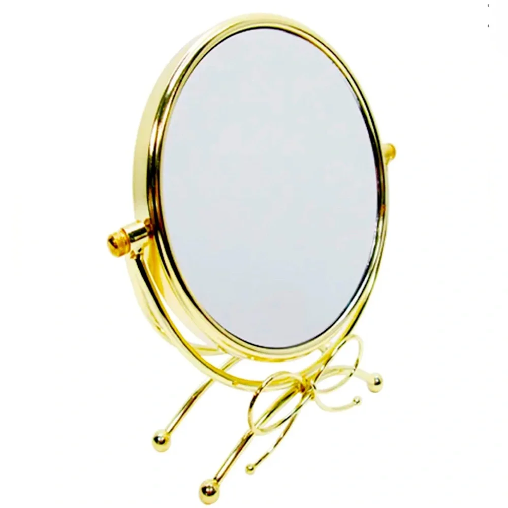Sophie French 2 Way Gold Magnifying Swivel Table Vanity Mirror, Bow Detail Stand